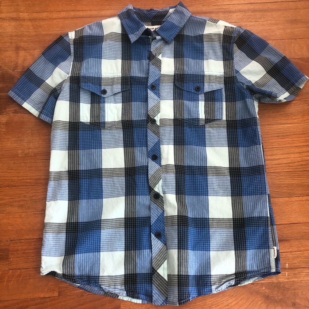 Royal Blue/White/Black Checkered Button Up